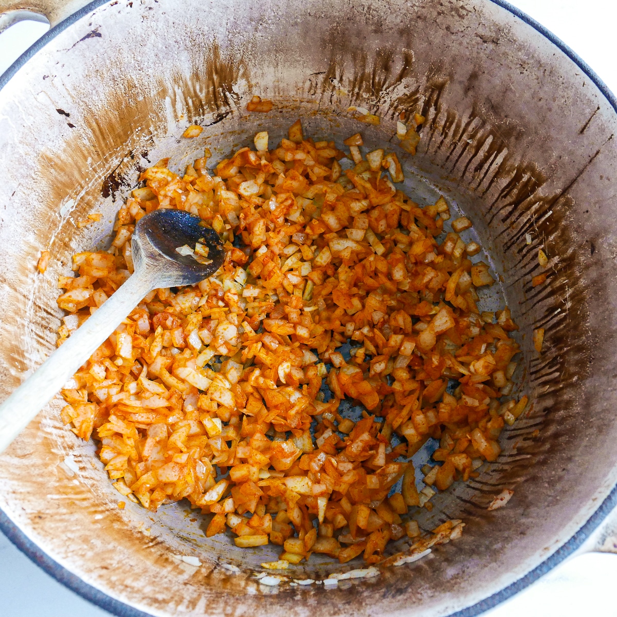 Paprika and garlic added to cooking onion mixture.