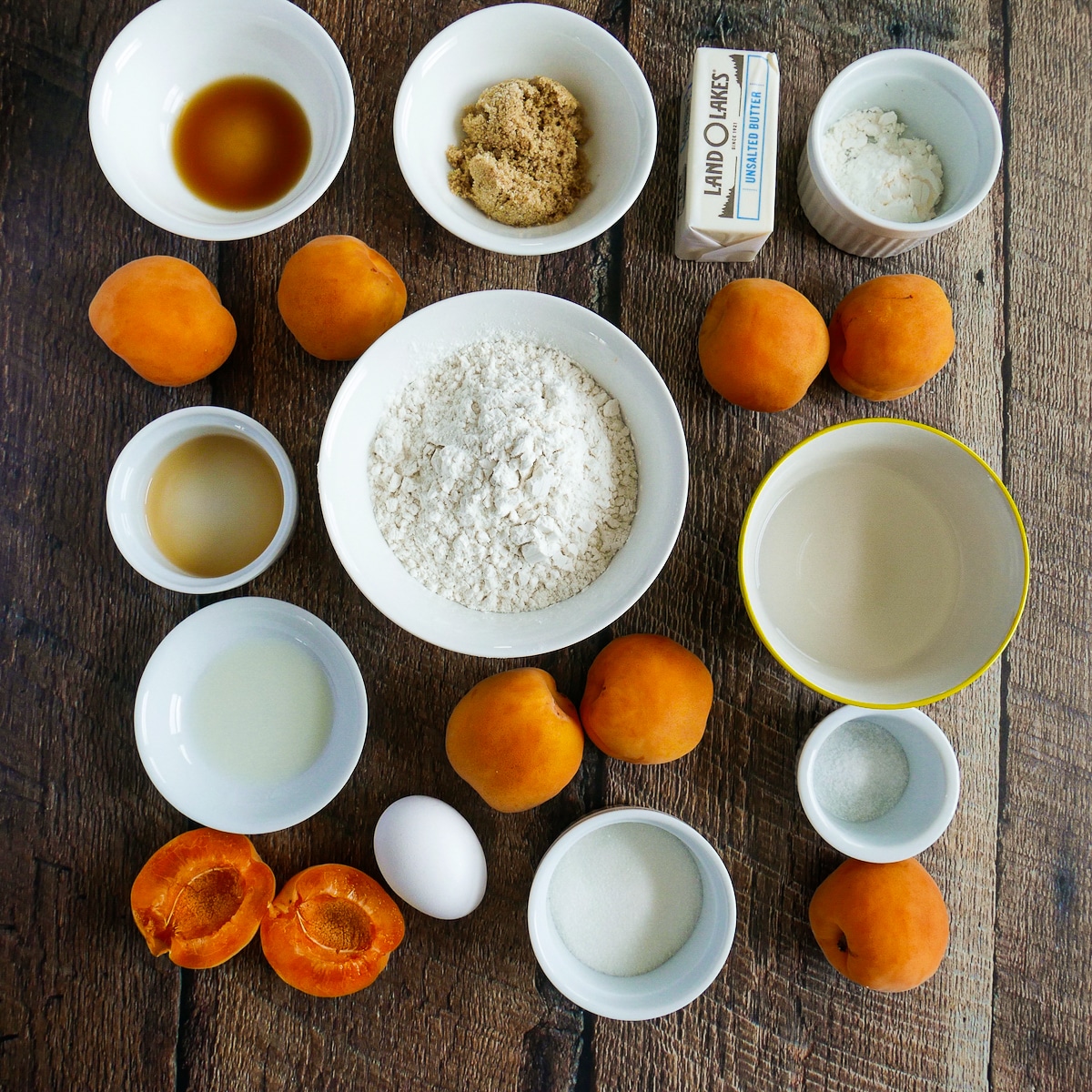 Galette recipe ingredients arranged on a table.