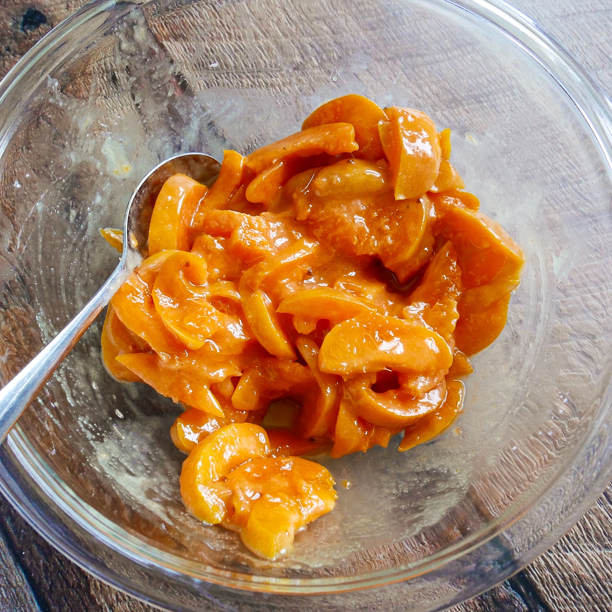 Sliced apricots tossed with sugar, cornstarch, and lemon juice.