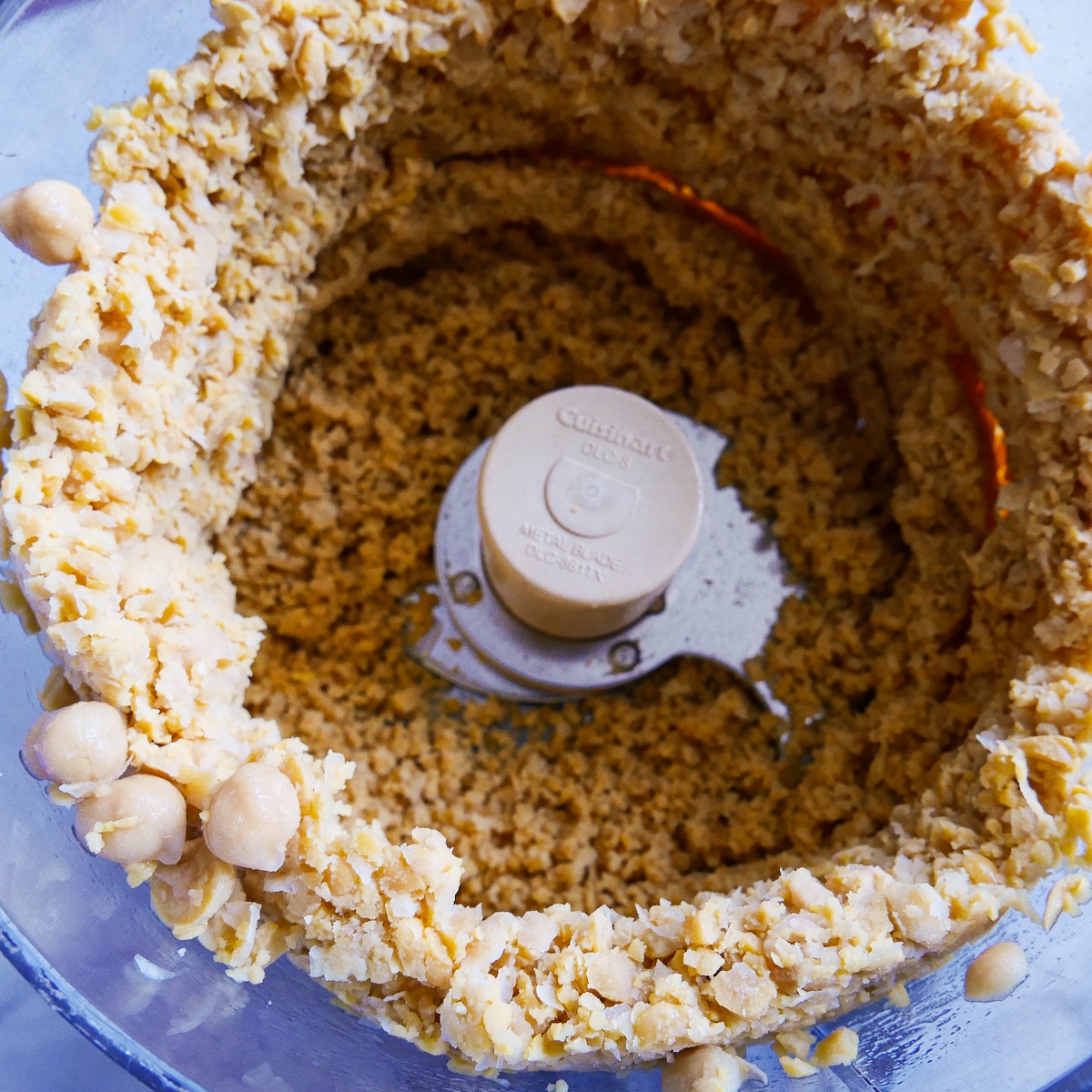 Chickpeas blended in a food processor.