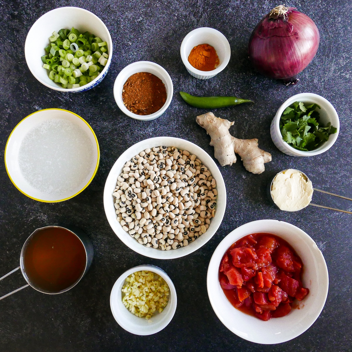 Recipe ingredients arranged on a table.