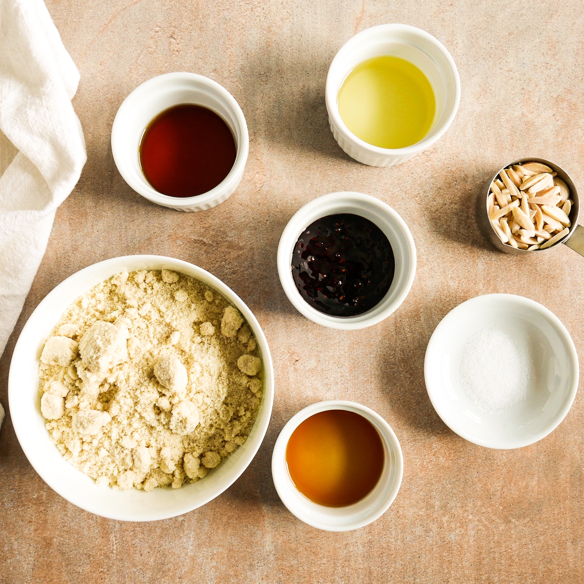 recipe ingredients arranged on a table.