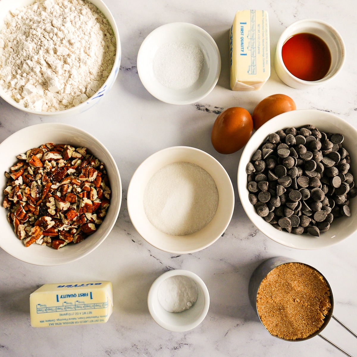 cookie ingredients arranged on a table.