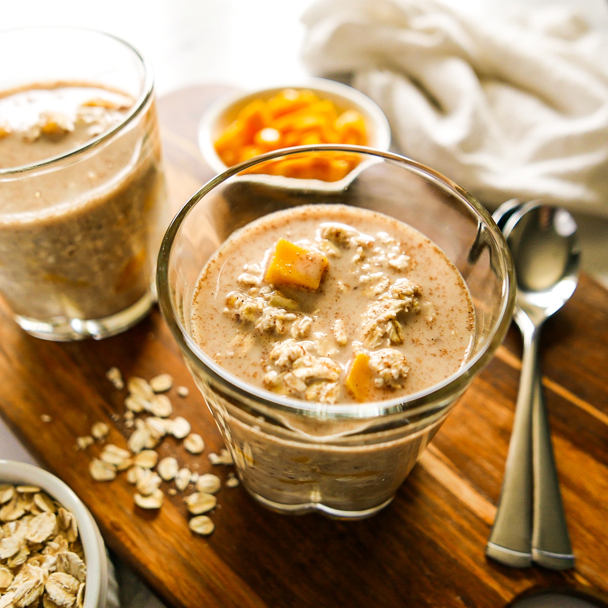 Assembling overnight oats. 