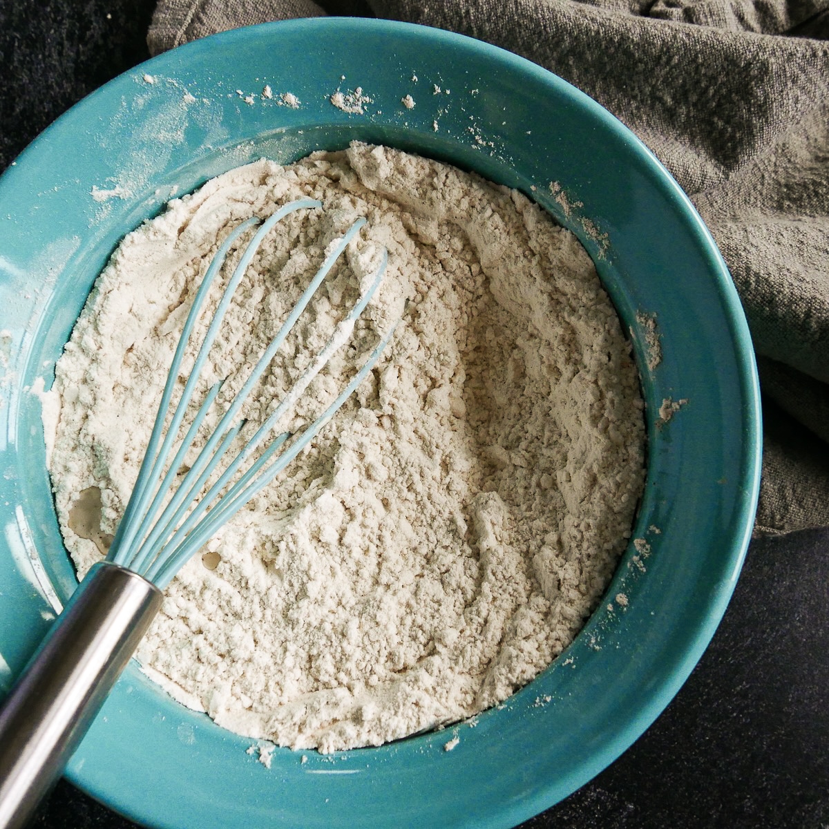 Dry ingredients whisked together in a medium bowl.
