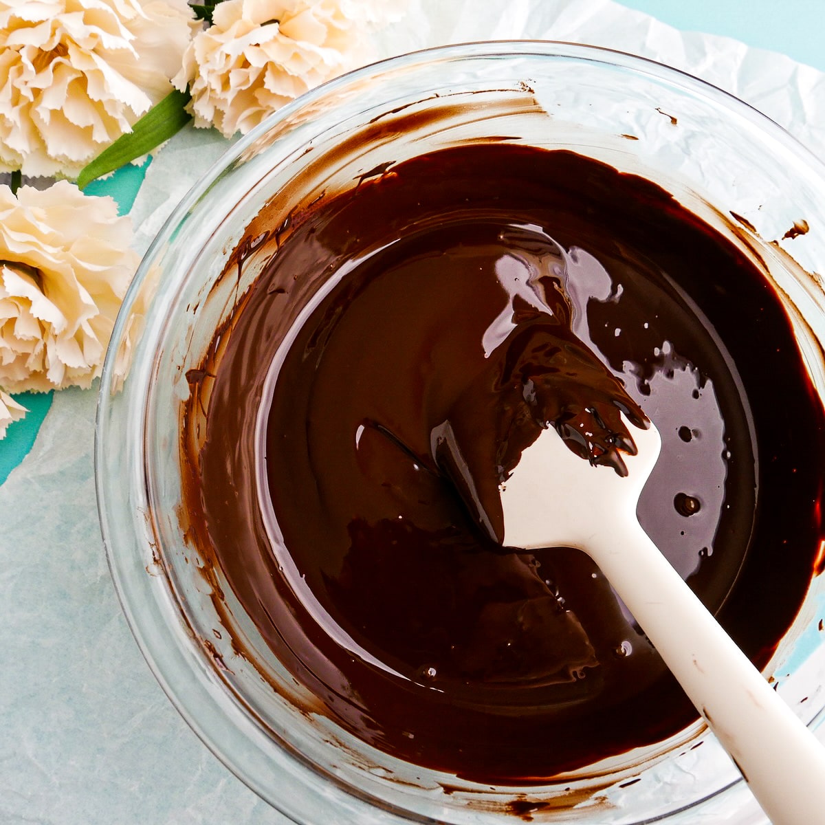melted-chocolate.jpg Large bowl of melted bittersweet chocolate.
