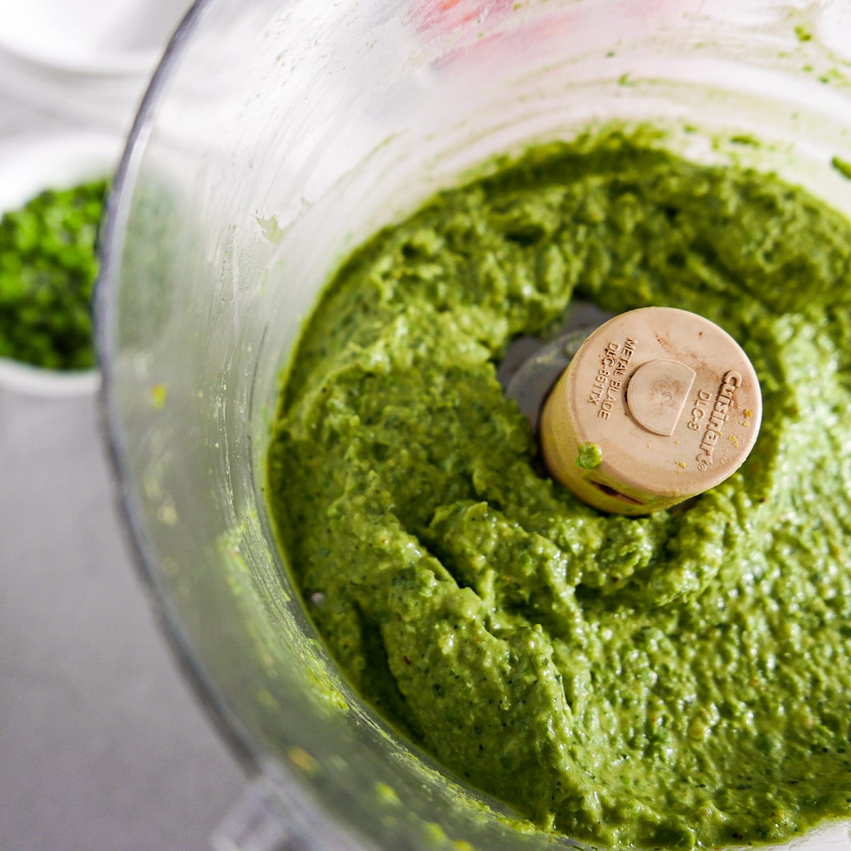 vegan pesto blended in a food processor.