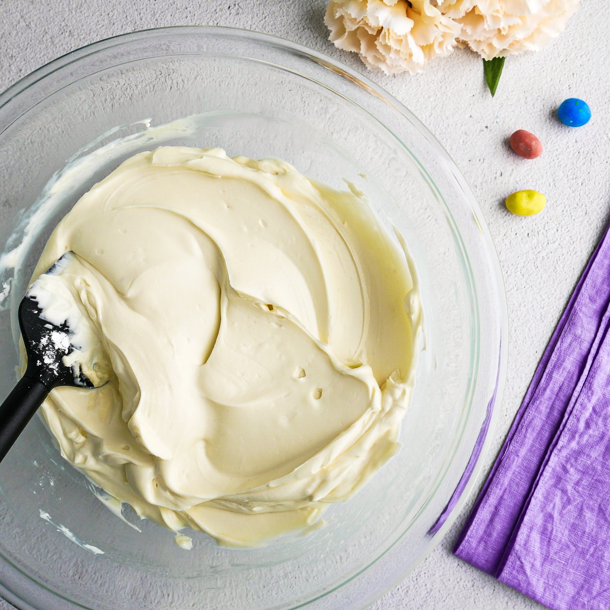 Confectioner's sugar, lemon juice, and vanilla added to cheesecake filling.