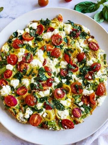 goat cheese frittata on a platter.