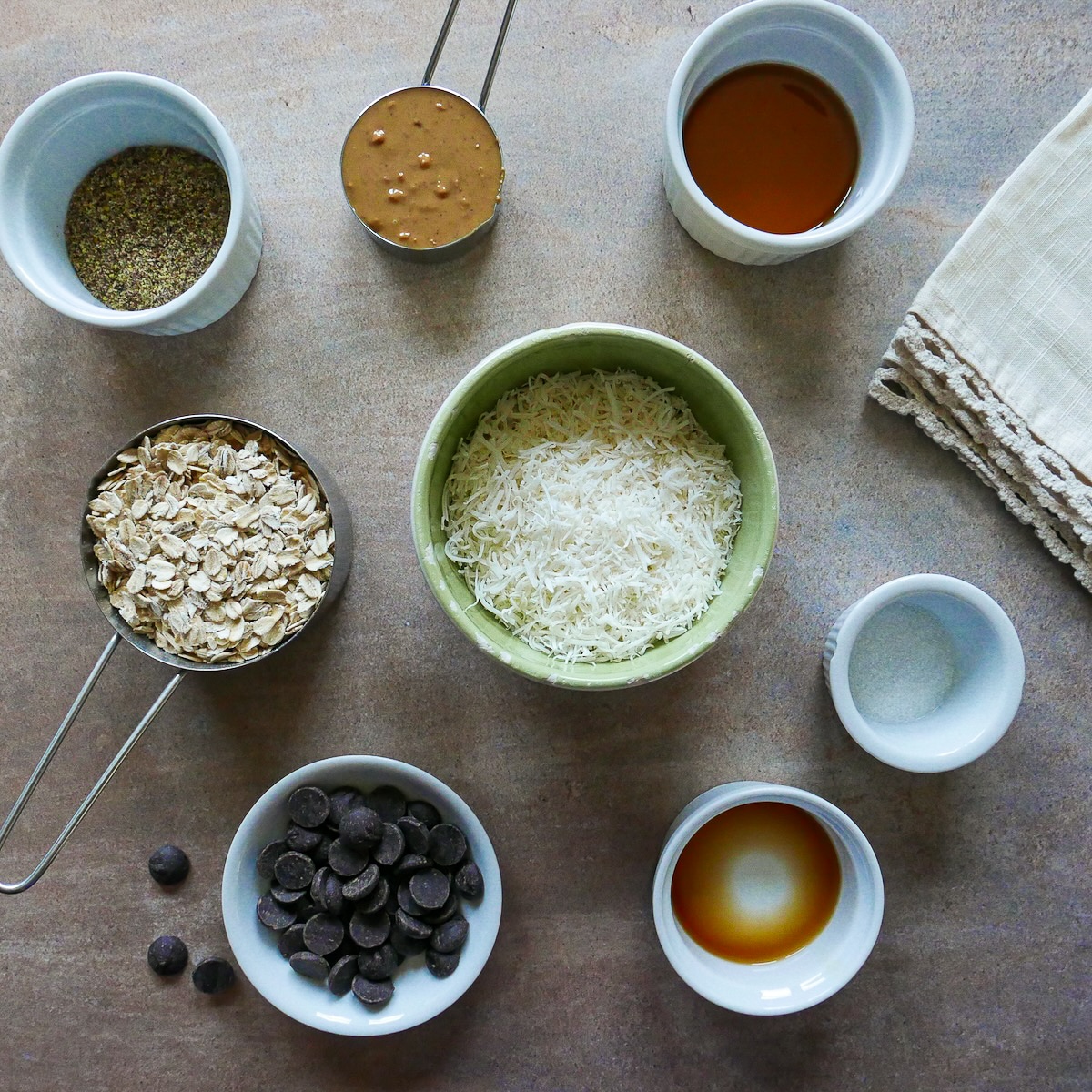 Recipe ingredients arranged on a table.