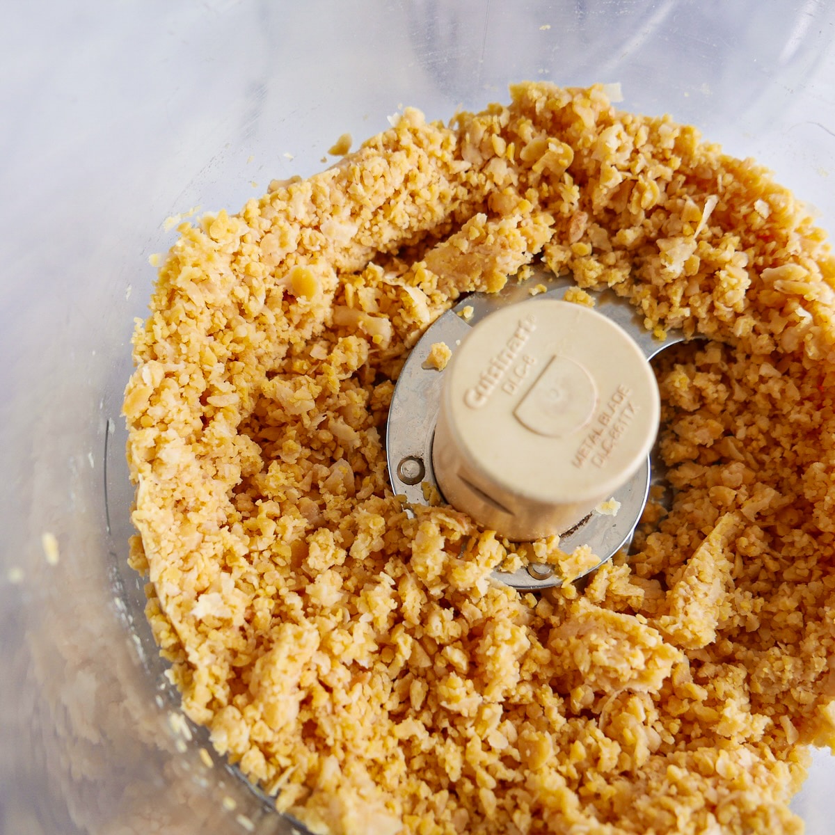 Blended chickpeas in a food processor. 