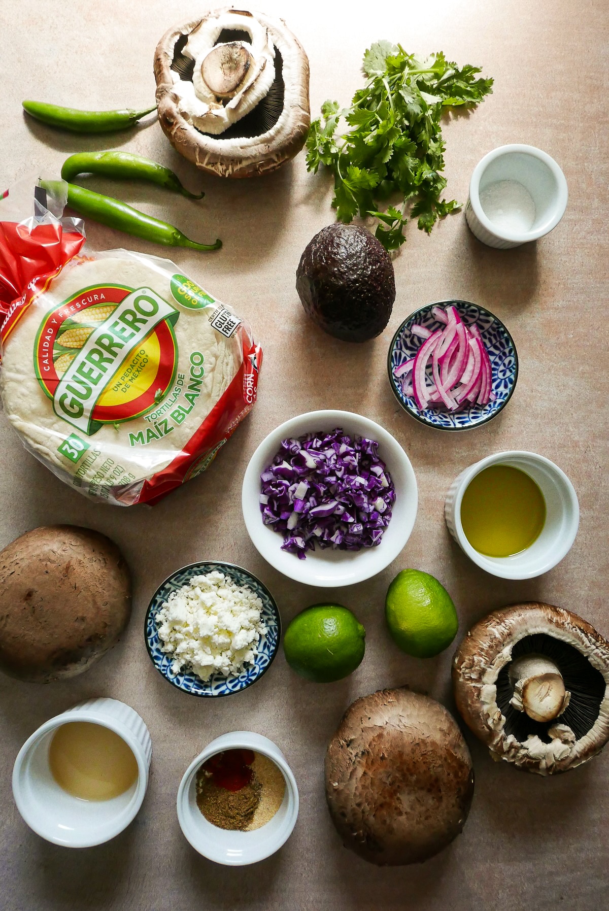 taco-ingredients.jpg Taco ingredients arranged on a table.