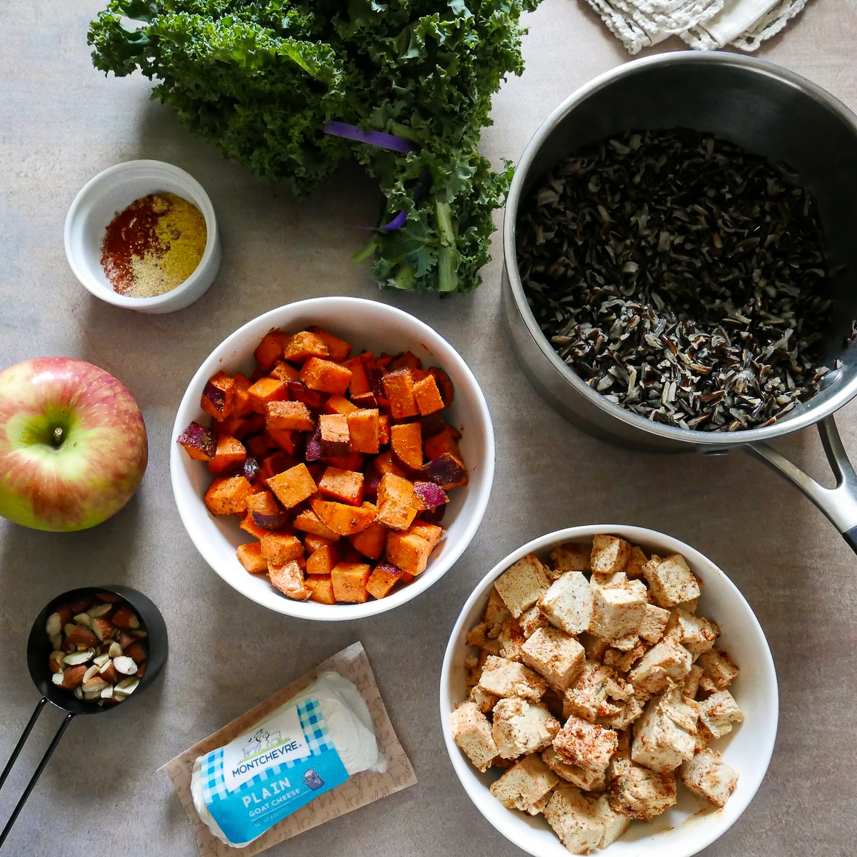 bowl-ingredients.jpg Salad bowl ingredients arranged on a table.