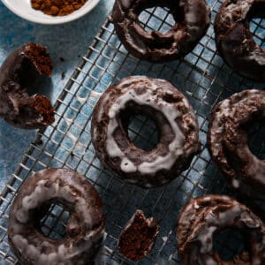 Tender chocolate old fashioned donuts with a vanilla glaze.