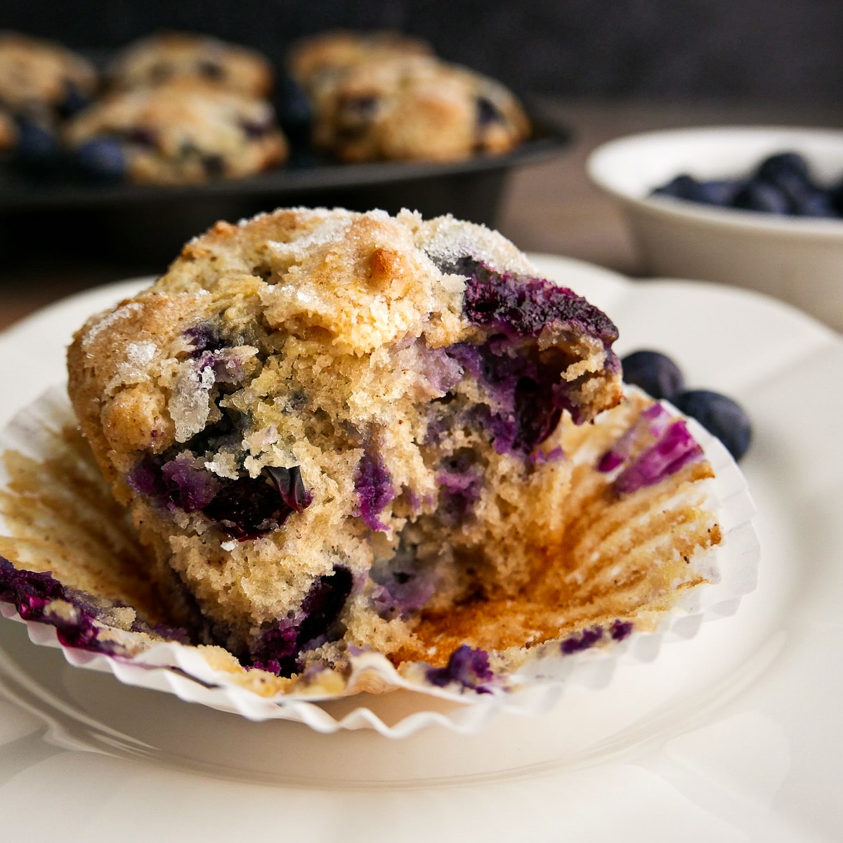 sliced-muffin.jpg Sliced muffins with blueberries on a plate.
