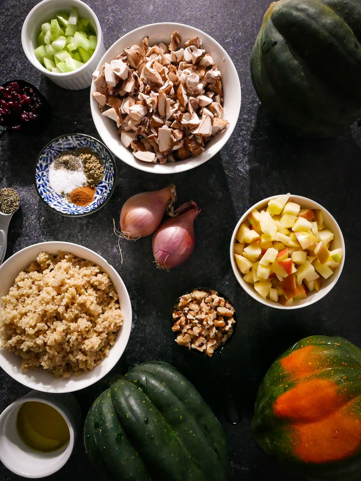 Stuffed squash ingredients arranged on a table.