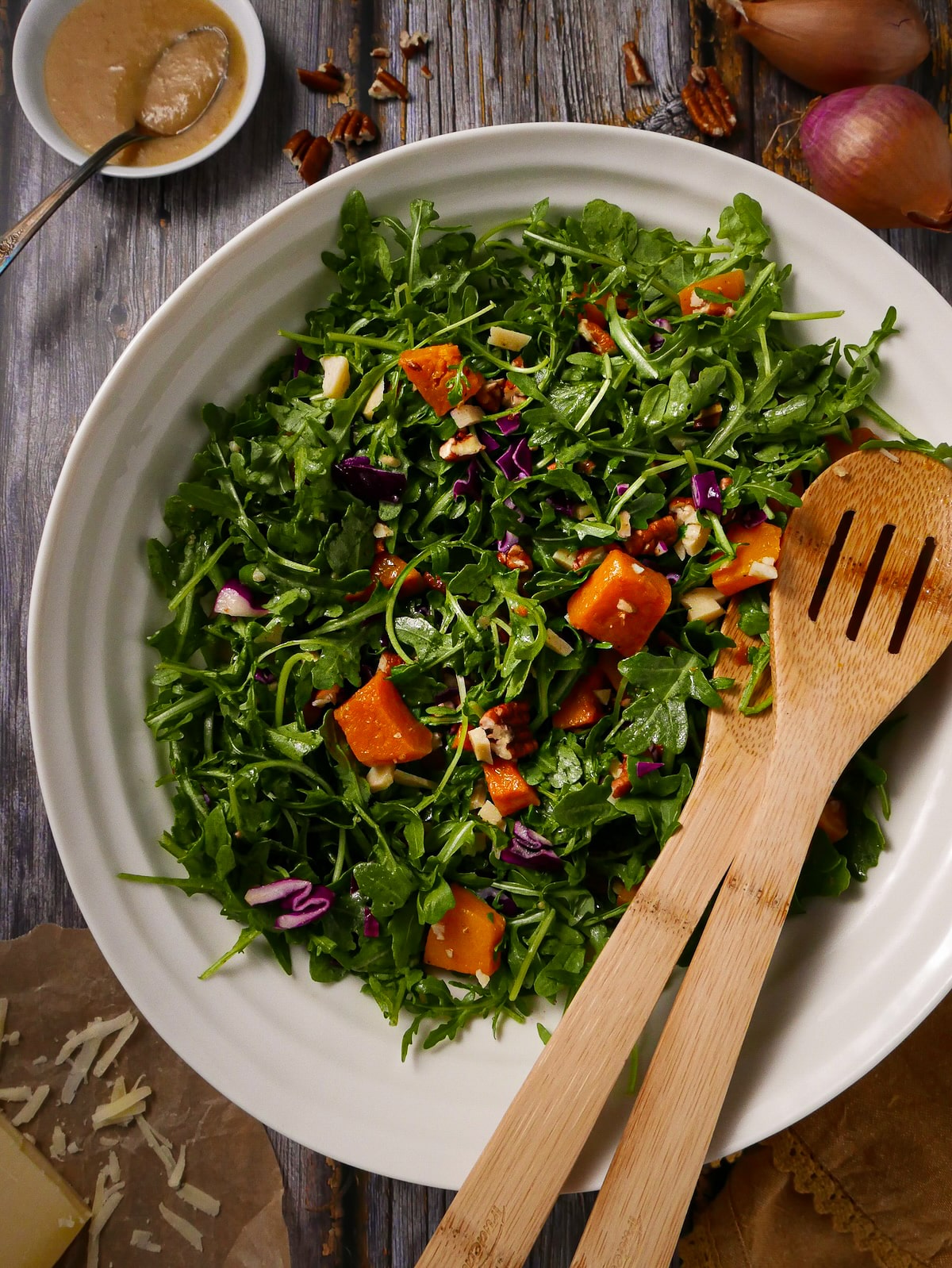 assembled-salad.jpg Assembled salad with roasted squash, red cabbage, and Parmesan.
