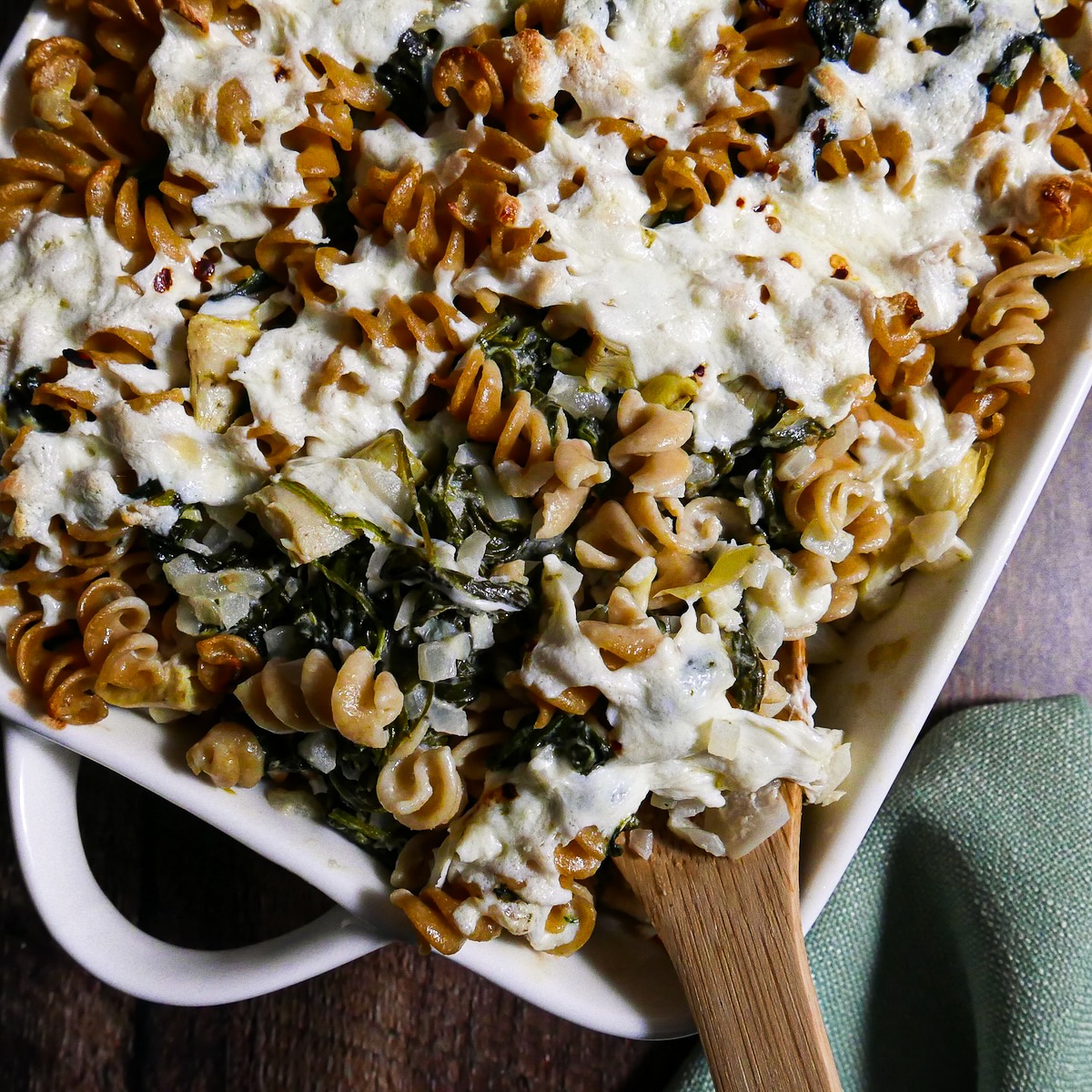 creamy-pasta.jpg Creamy pasta with spinach and artichokes.