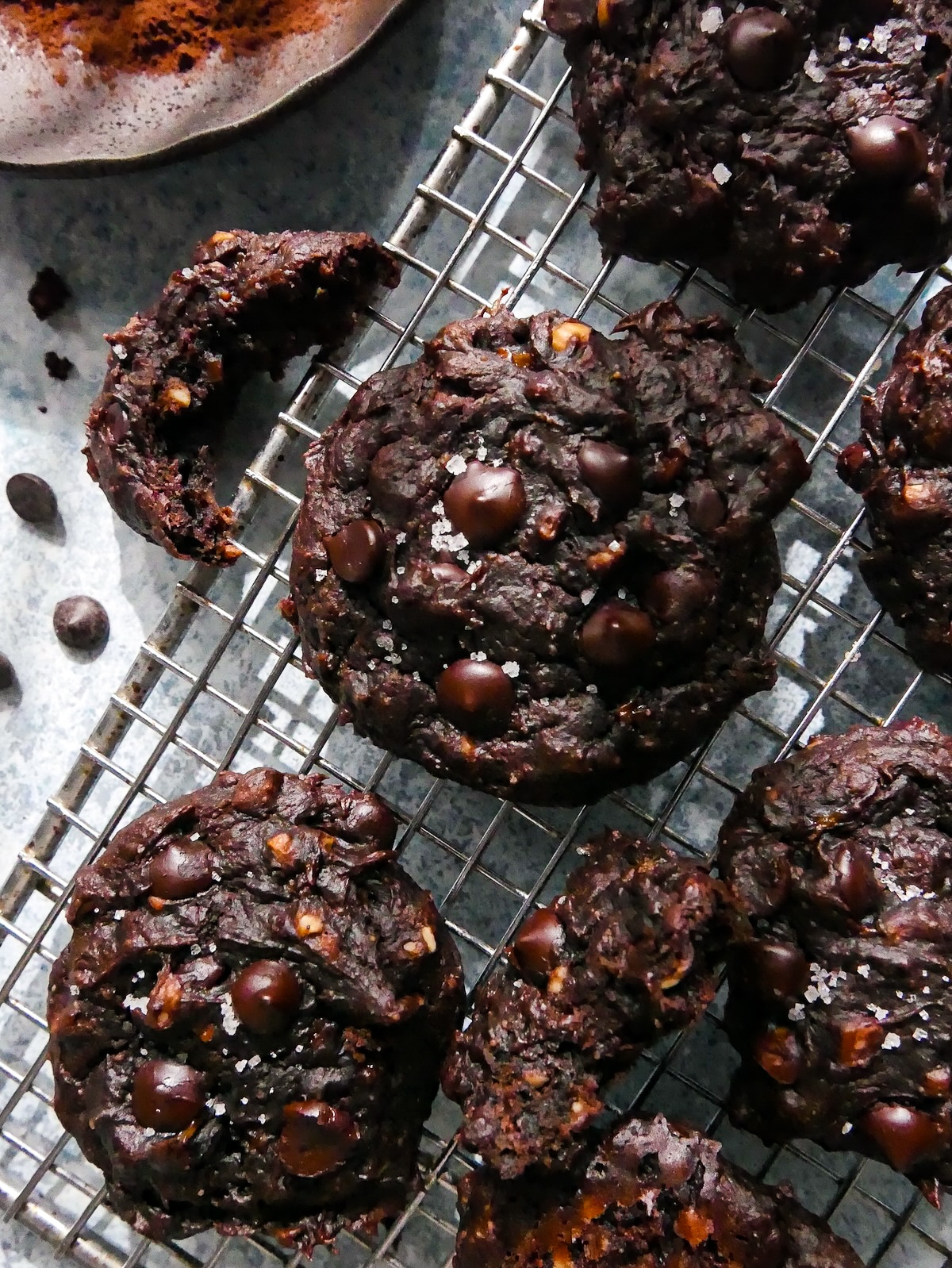 Vegan cookies on a baking sheet.