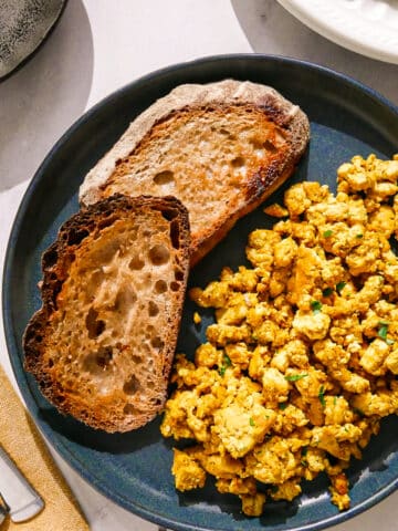 Creamy tofu scramble with toast.