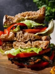 Vegetarian blt with portobello mushrooms.
