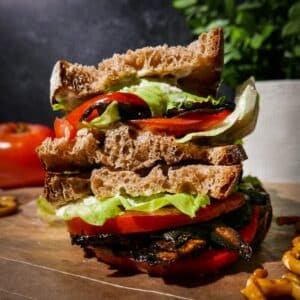 Vegetarian blt with portobello mushrooms.