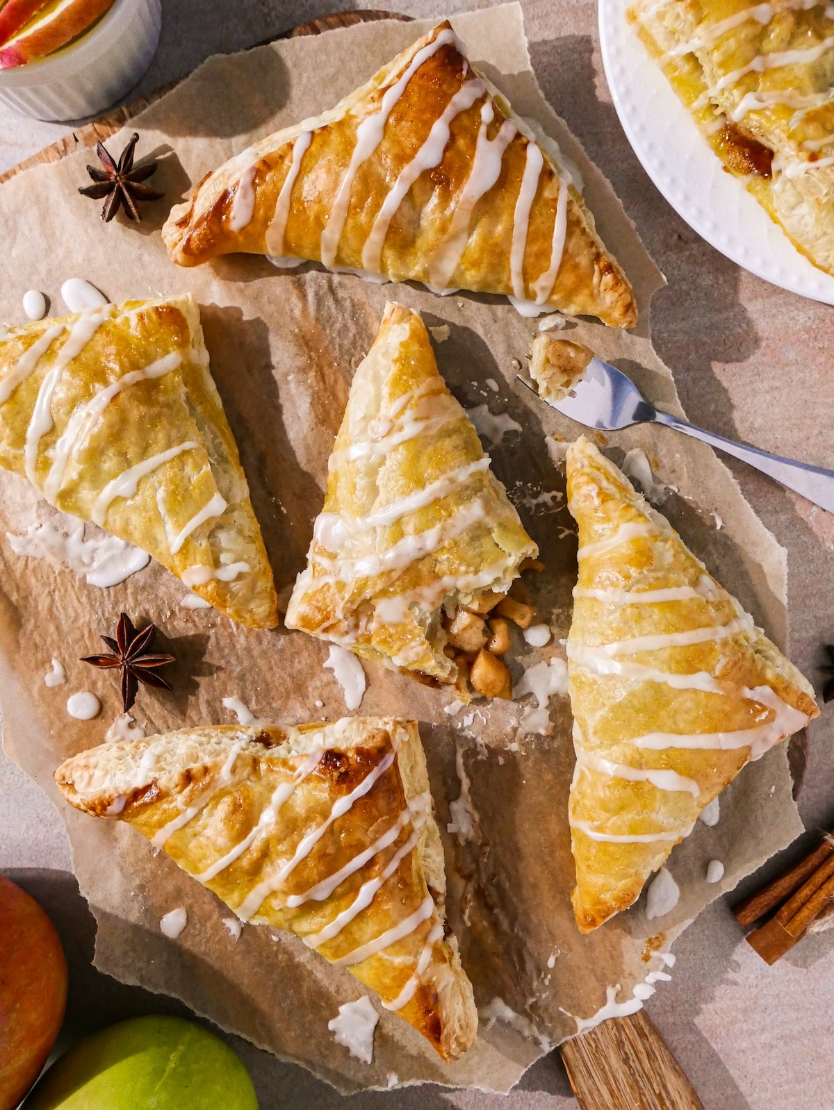 apple-pastries.jpg Crispy apple pastries with glaze.
