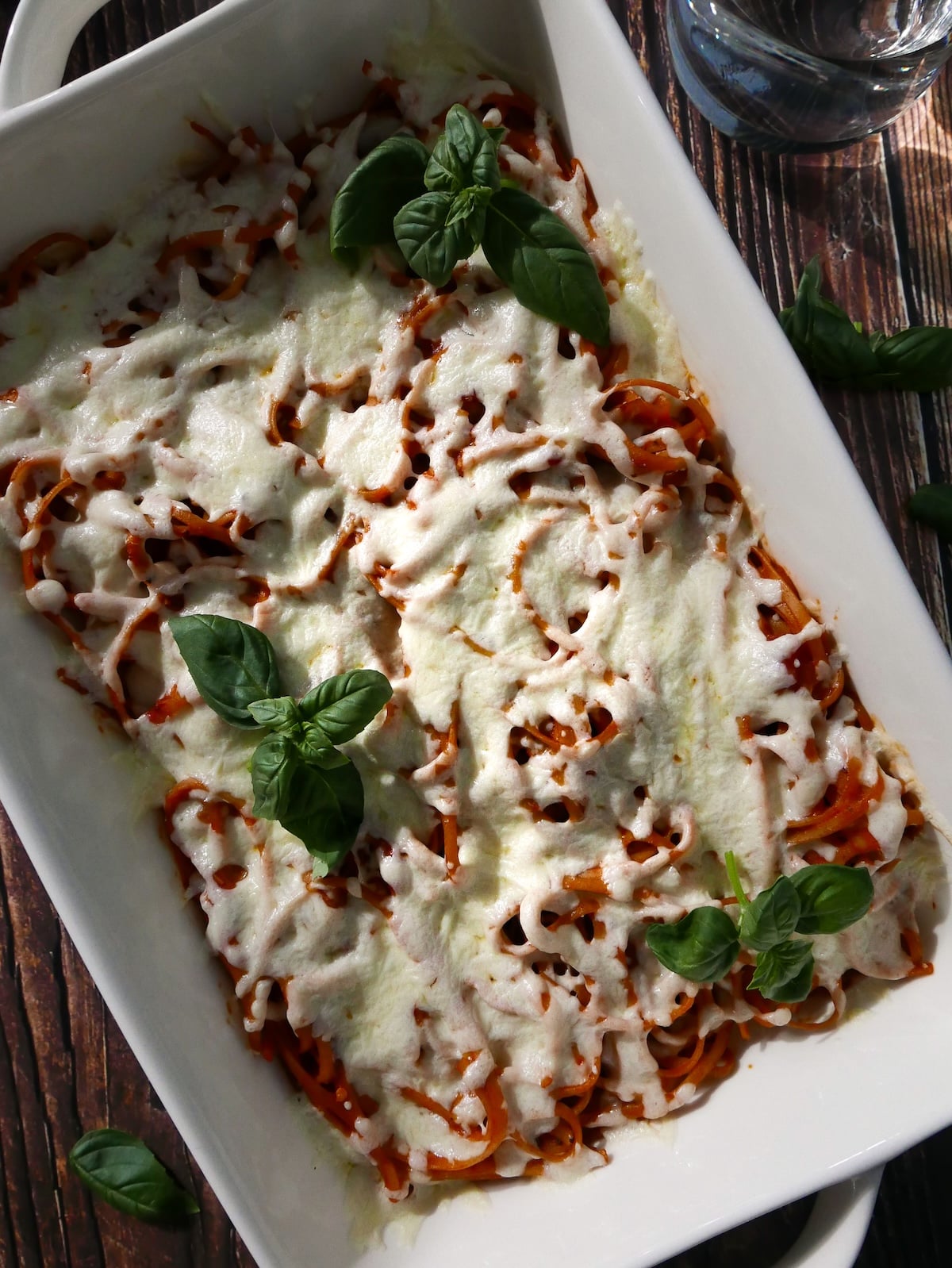 baked-leftover-spaghetti.jpg Melted and bubbly mozzarella cheese on top of leftover spaghetti bake.