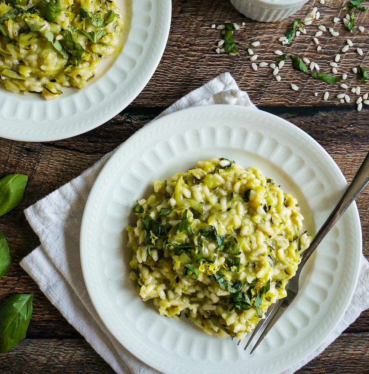 zucchini-risotto.jpg Risotto with zucchini and fresh basil.