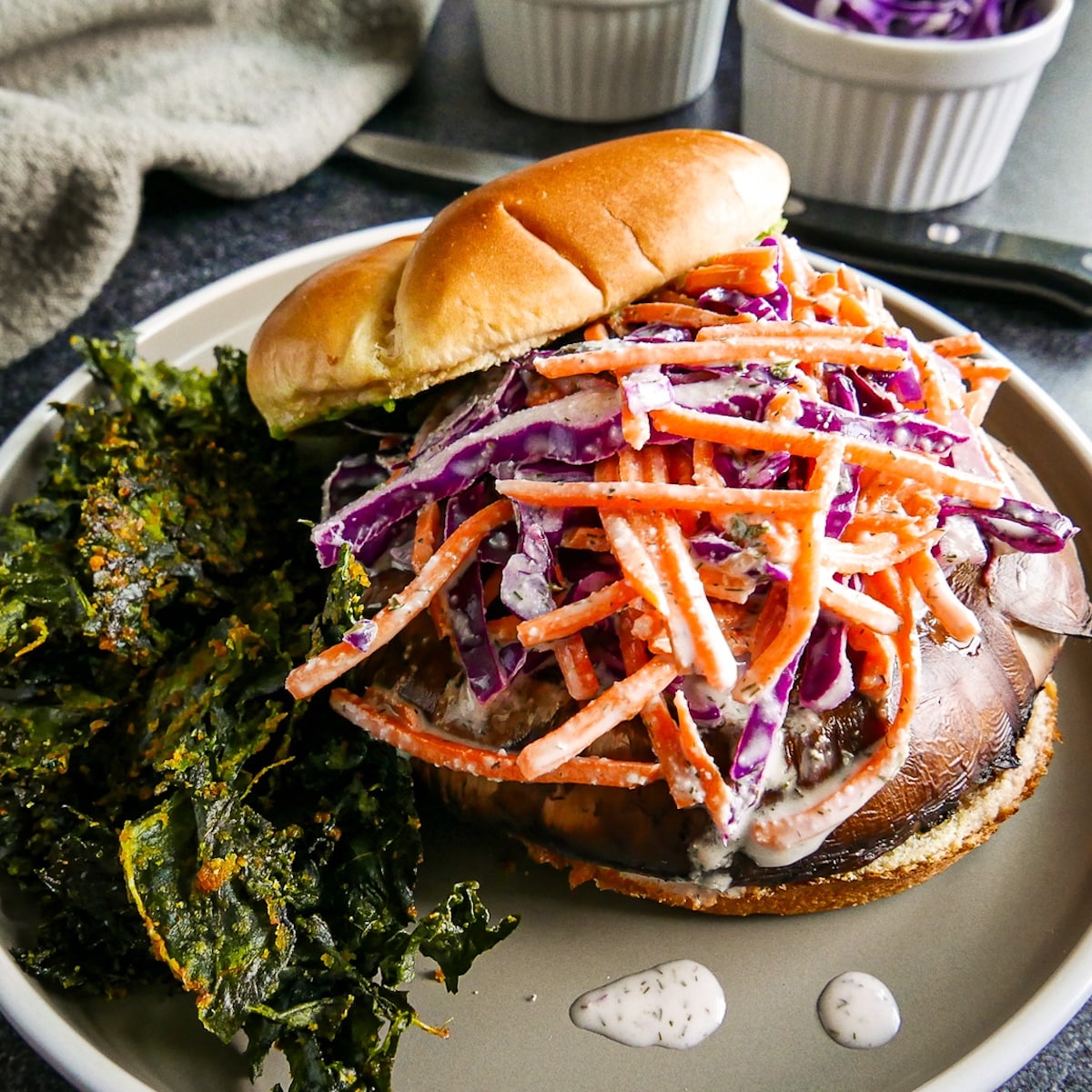 portobello-sandwich.jpg Oven baked portobello sandwich with coleslaw.