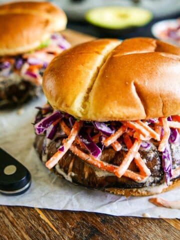 Meaty portobello mushroom sandwich with ranch slaw.