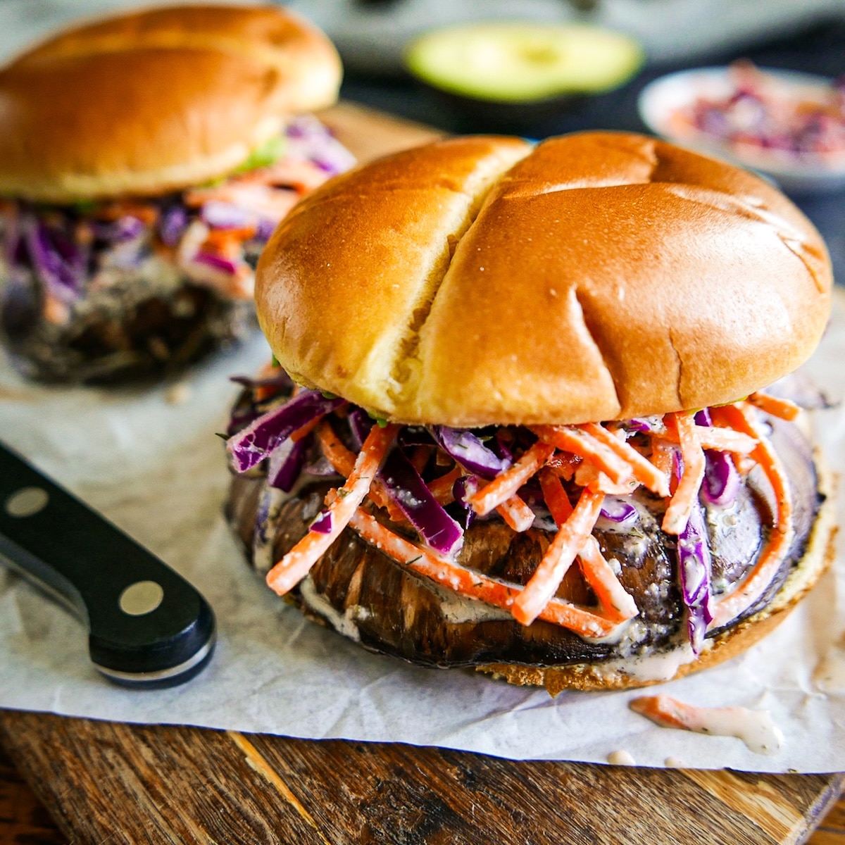 portobello-mushroom-sandwich.jpg Meaty portobello mushroom sandwich with ranch slaw.