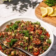 Quinoa tabbouleh with chickpeas in a bowl.