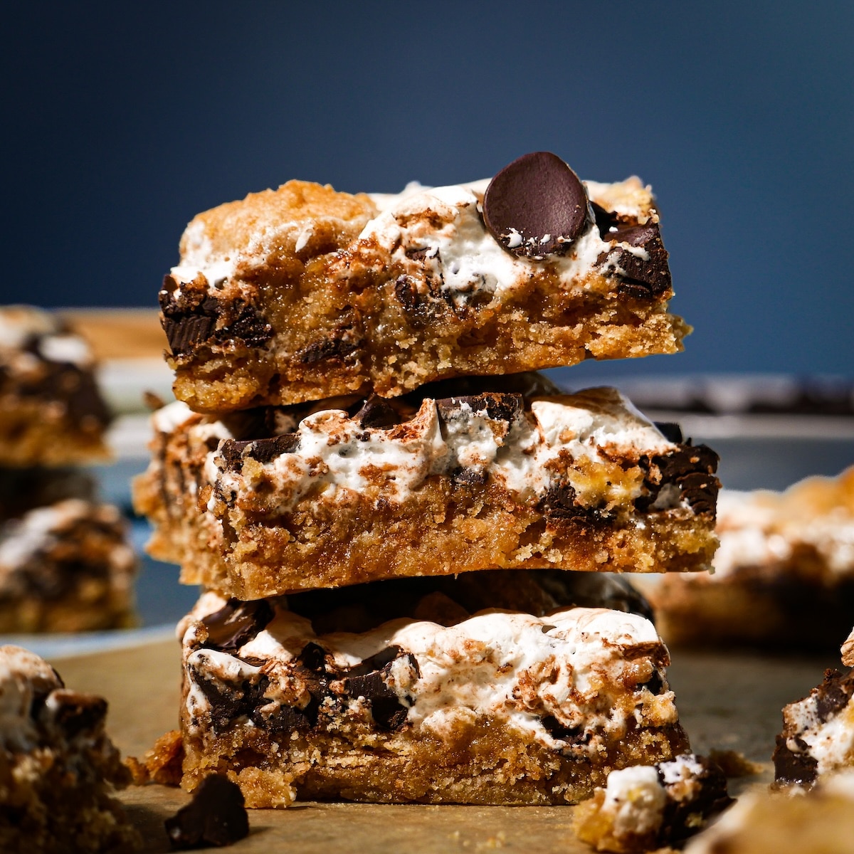 s'mores cookie bars with gooey marshmallow creme.