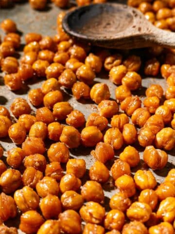 Crispy chickpea snack on a baking sheet.