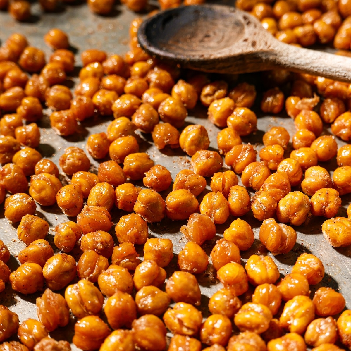 Crispy chickpea snack on a baking sheet.