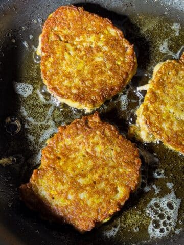 Crispy zucchini fritters with feta and dill.