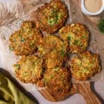 Crispy zucchini fritters with feta and dill.
