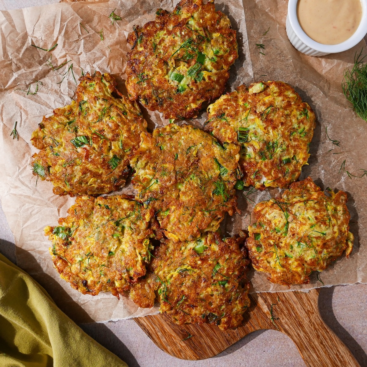 crispy-zucchini-fritters.jpg Crispy zucchini fritters with feta and dill.