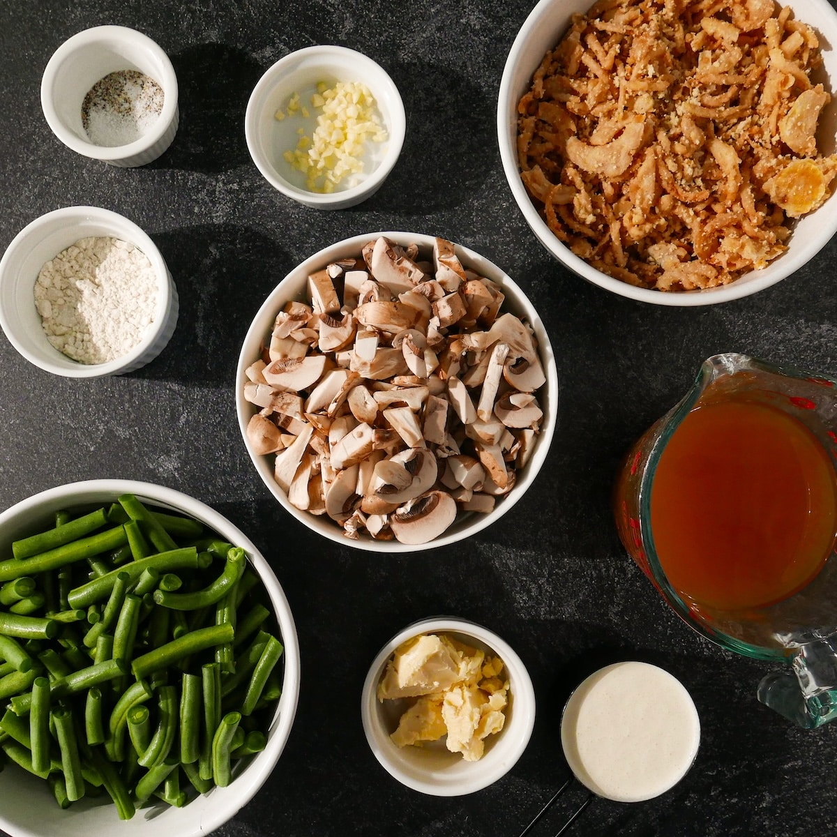 casserole-ingredients.jpg Casserole ingredients on a table.