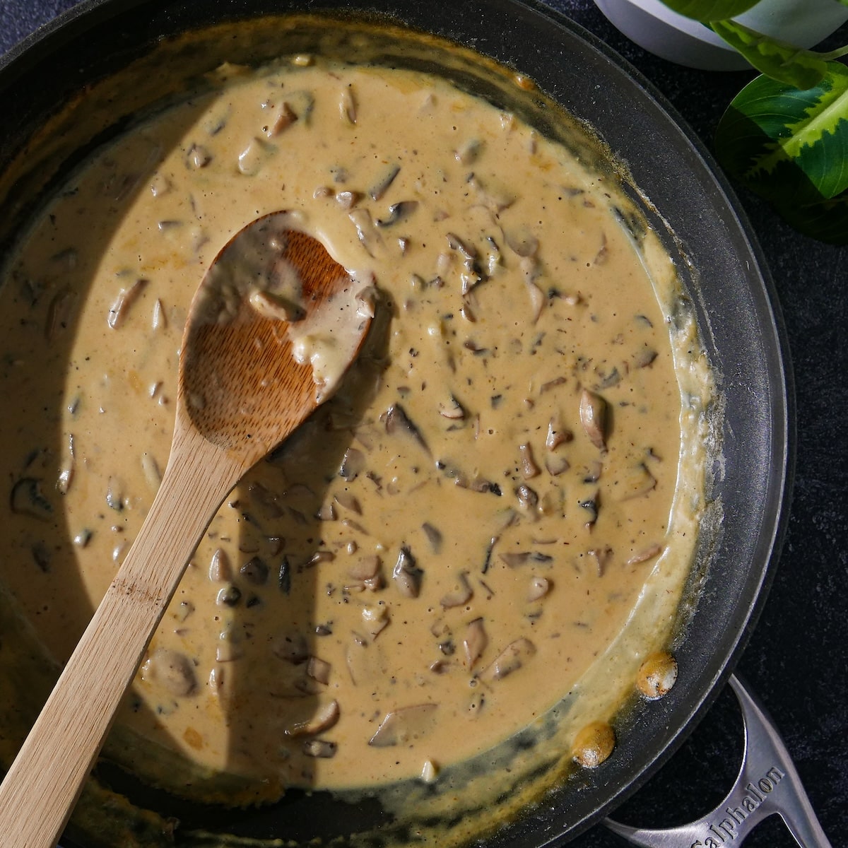homemade-mushroom-sauce.jpg Homemade mushroom sauce in a skillet.