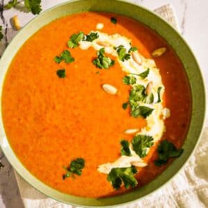 Roasted butternut squash soup with carrots and ginger.