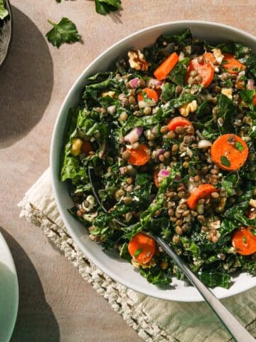 French green lentil salad with kale.
